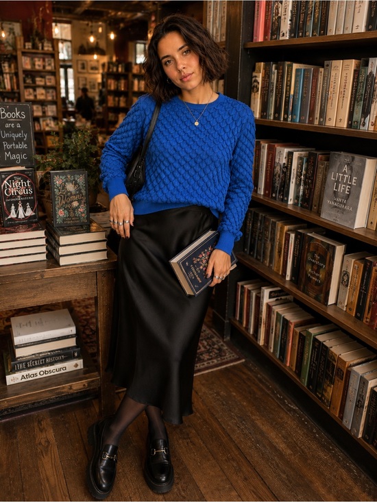 Contemporaine by Simons Sweaters - Contemporaine Simons Viscose Blue Textured Puff Sleeve Sweater L